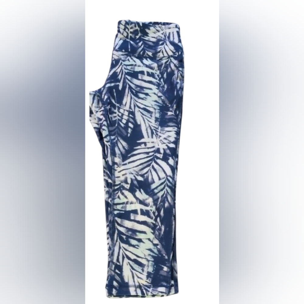 VOGO Athletica Blue and White, Green Leaf Print Leggings Size Small